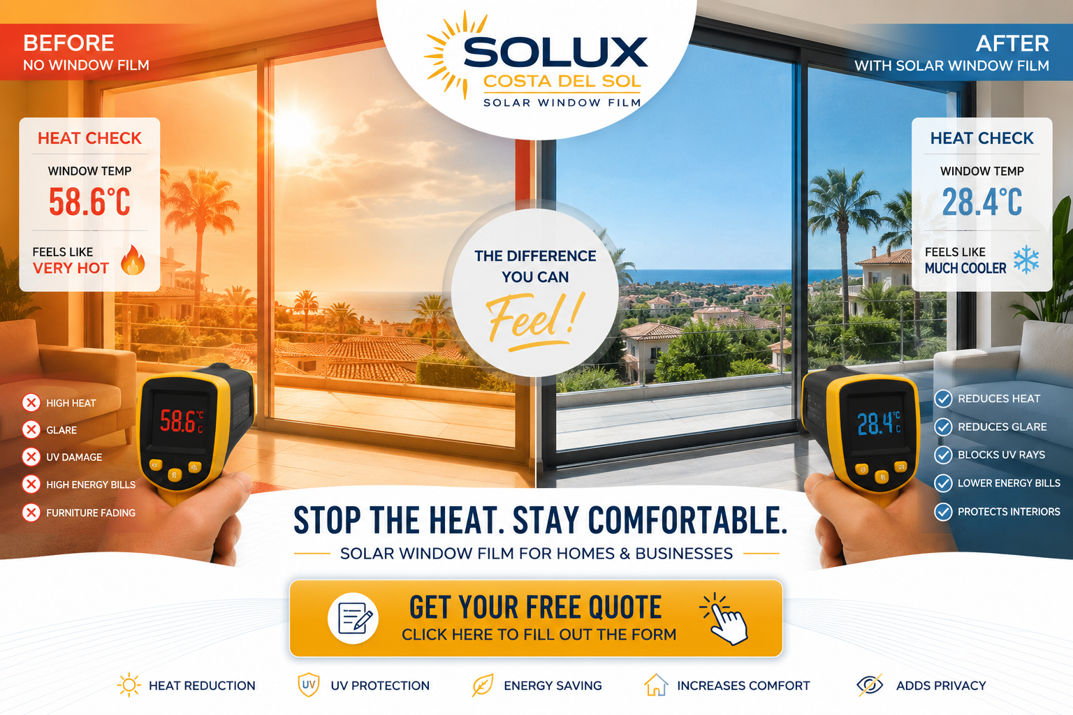 Do the solar window film heat check to see what you can do to get a cooler home